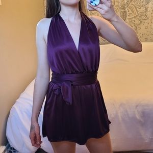 Lucy in the Sky satin romper in purple XS